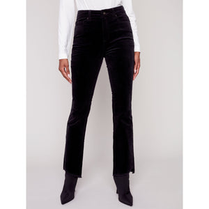 CORDUROY ASYMMETRICAL HEM BOOTCUT PANT-Bottoms-CHARLIE B-4-Black-Coriander