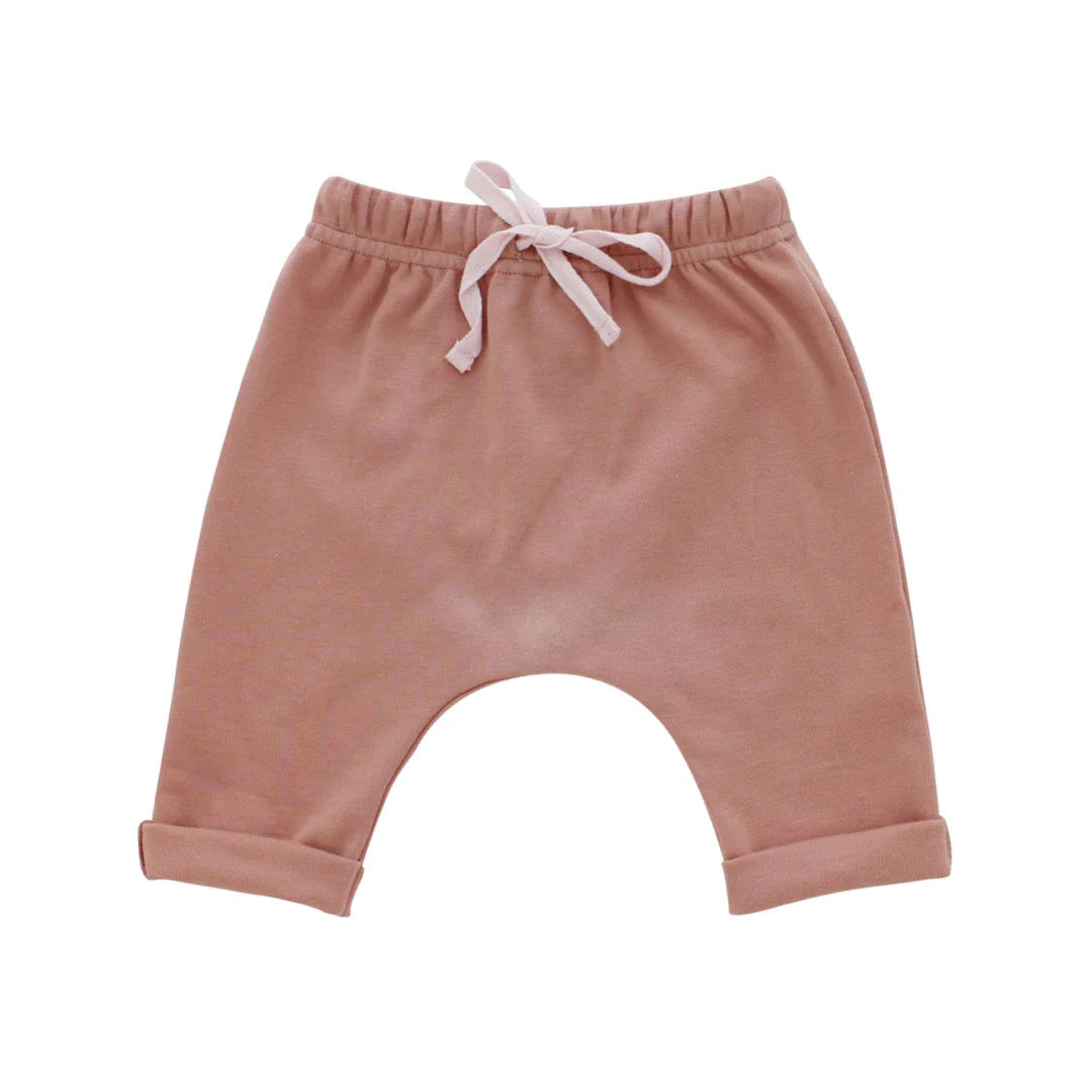 COTTON BABY JOGGERS - DUSTY ROSE-Baby Clothes-EMERSON AND FRIENDS-0-3 MONTHS-Coriander