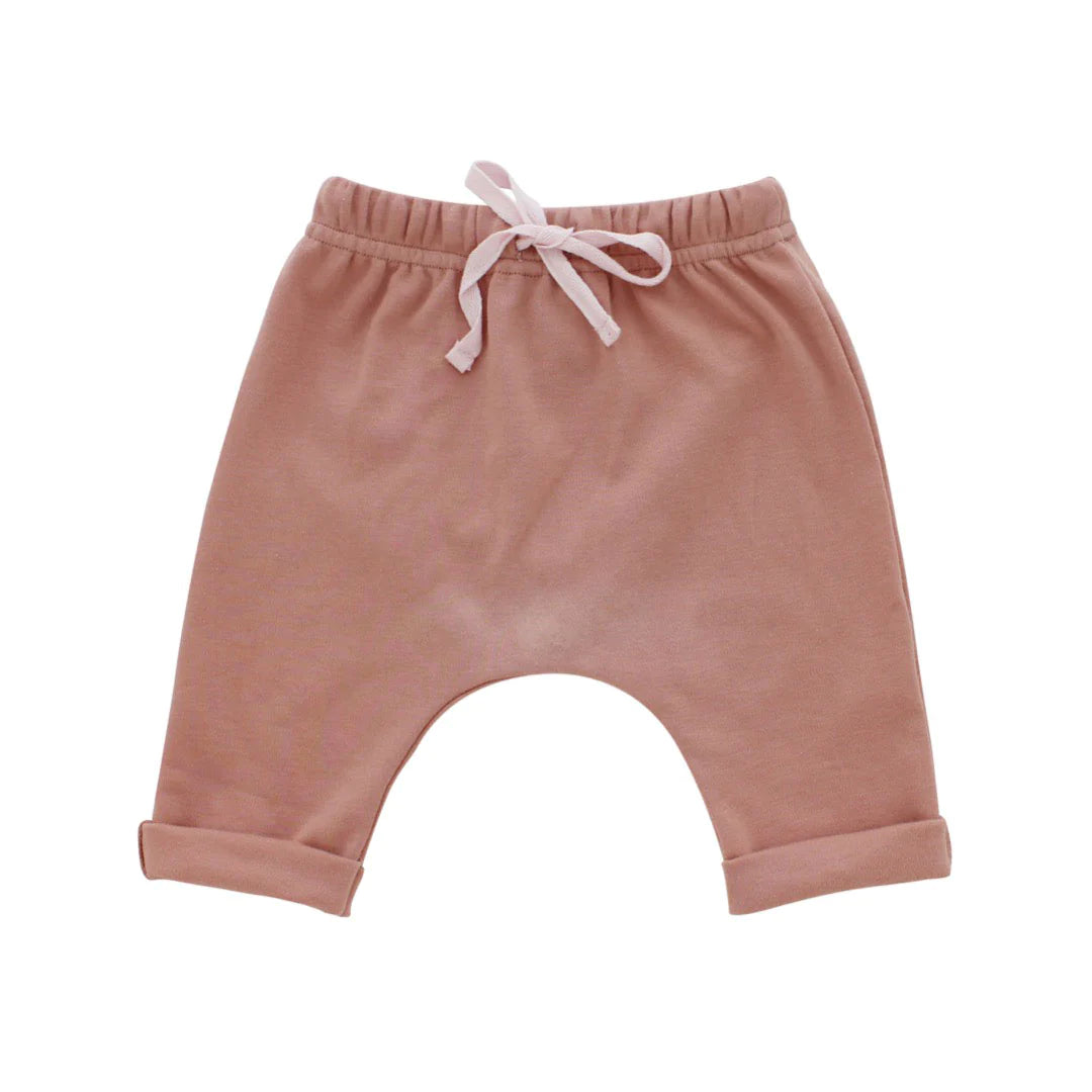 COTTON BABY JOGGERS - DUSTY ROSE-Uncategorised-EMERSON AND FRIENDS-0-3 MONTHS-Coriander