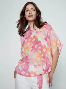 COTTON GAUZE BLOUSE | SIDE TIE: DANDY-Top-CHARLIE B-Coriander