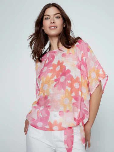COTTON GAUZE BLOUSE | SIDE TIE: DANDY-Top-CHARLIE B-Coriander