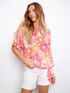 COTTON GAUZE BLOUSE | SIDE TIE: DANDY-Top-CHARLIE B-Coriander
