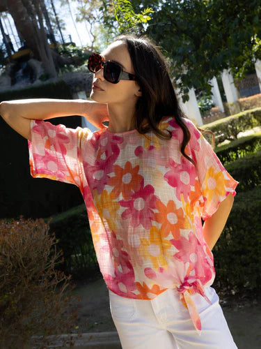 COTTON GAUZE BLOUSE | SIDE TIE: DANDY-Top-CHARLIE B-SMALL-DANDY-Coriander