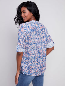 COTTON GAUZE ROLL UP SLEEVE BLOUSE-Tops-CHARLIE B-Coriander