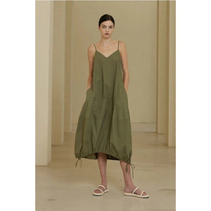 COTTON POPLIN PARACHUTE DRESS-Dresses-GRADE AND GATHER-SMALL-OLIVE-Coriander