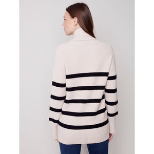 COWL NECK JACQUARD STRIPES SWEATER-Jackets & Sweaters-CHARLIE B-Coriander