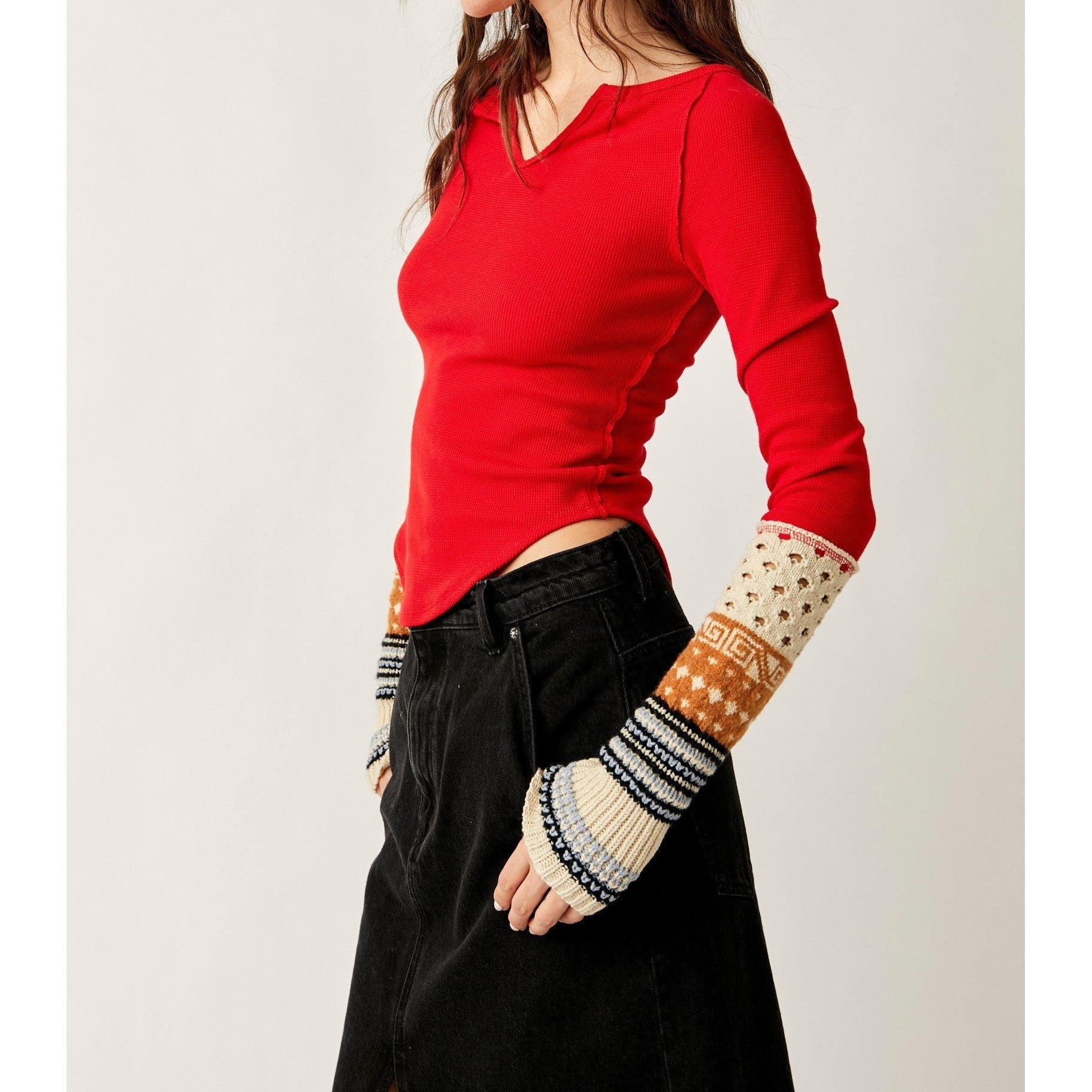 COZY CRAFT CUFF - RED COMBO | NAVY COMBO-Shirts & Tops-FREE PEOPLE-Coriander