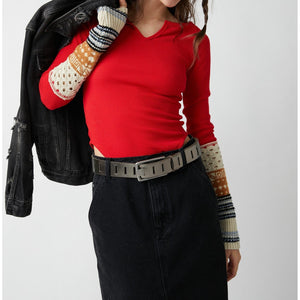 COZY CRAFT CUFF - RED COMBO | NAVY COMBO-Shirts & Tops-FREE PEOPLE-Coriander