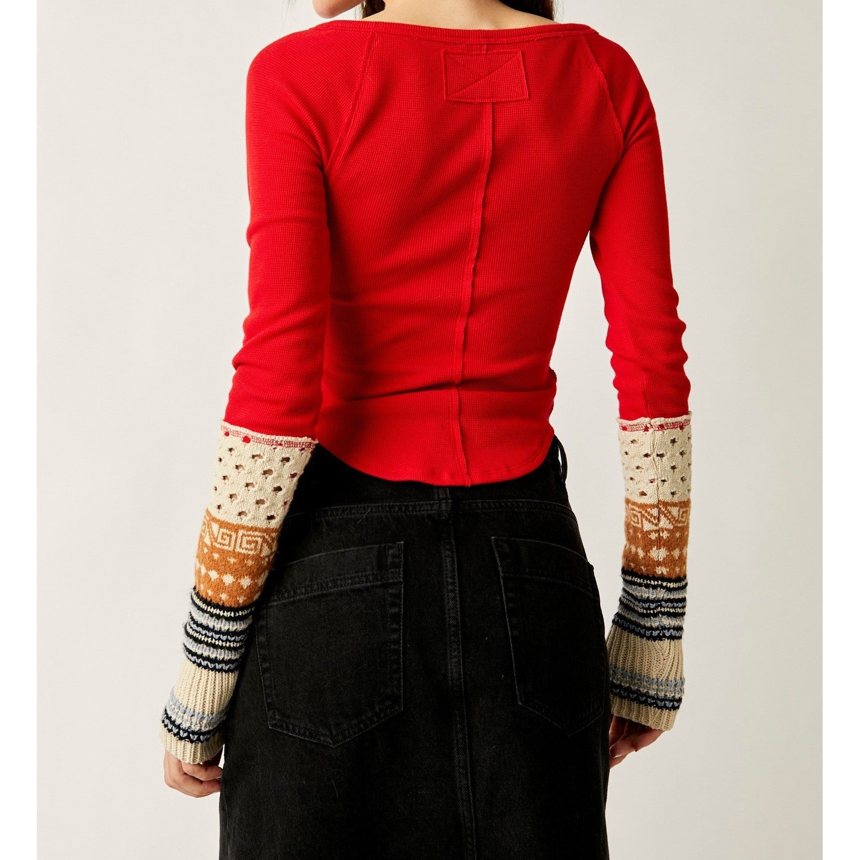 COZY CRAFT CUFF - RED COMBO | NAVY COMBO-Shirts & Tops-FREE PEOPLE-Coriander