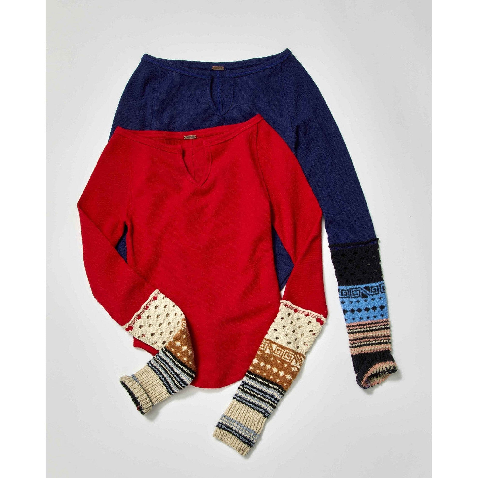 COZY CRAFT CUFF - RED COMBO | NAVY COMBO-Shirts & Tops-FREE PEOPLE-Coriander