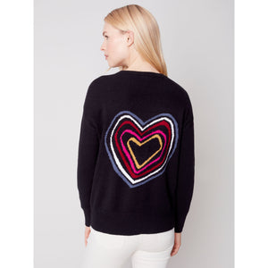 CREW NECK HEART VIBES SWEATER-Jackets & Sweaters-CHARLIE B-SMALL-Black-Coriander