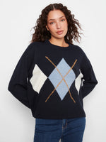 CREW NECK SWEATER | ARGYLE-Jackets & Sweaters-CHARLIE B-XSMALL-NAVY-Coriander