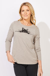 CREW NECK TEE | SNEAKY CAT-Tops-ESCAPE-SMALL-FOG-Coriander