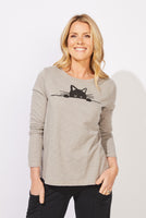 CREW NECK TEE | SNEAKY CAT-Tops-ESCAPE-Coriander