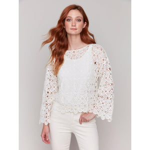 CROCHET BOAT NECK TOP-Tops-CHARLIE B-Coriander