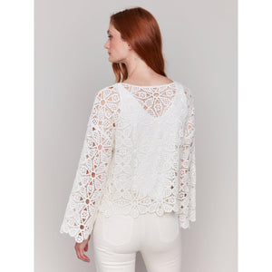 CROCHET BOAT NECK TOP-Tops-CHARLIE B-Coriander