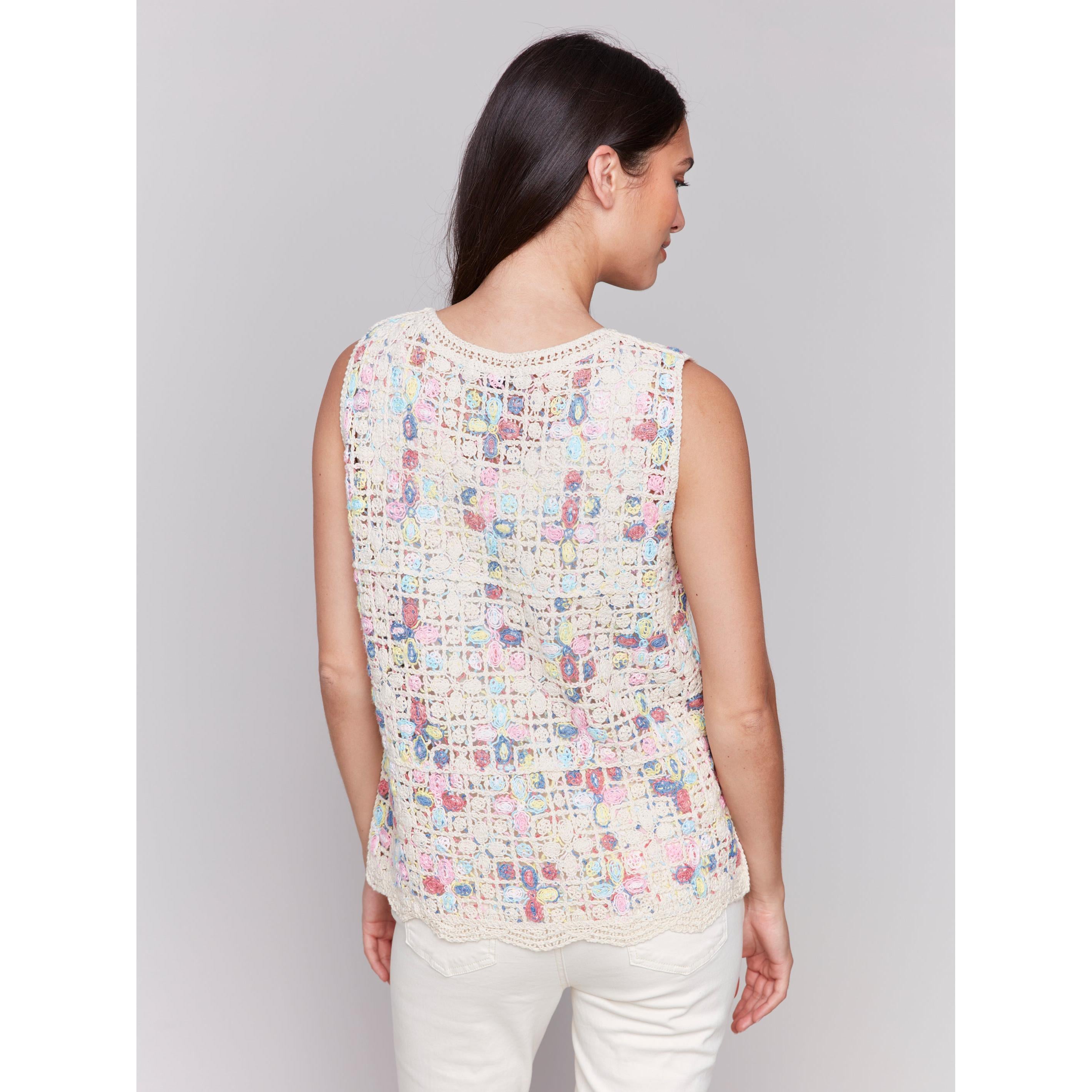 CROCHET SLEEVELESS CREW NECK TOP-Tops-CHARLIE B-Coriander