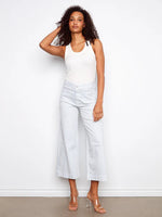 CROP PANTS | STRIPED TWILL FLARE-Bottom-CHARLIE B-2-LINES-Coriander