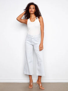 CROP PANTS | STRIPED TWILL FLARE-Bottom-CHARLIE B-2-LINES-Coriander