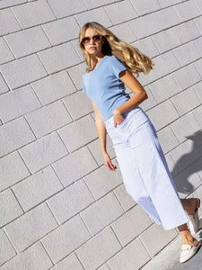 CROP PANTS | STRIPED TWILL FLARE-Bottom-CHARLIE B-Coriander