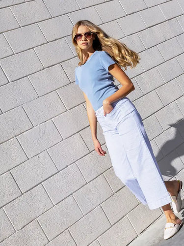 CROP PANTS | STRIPED TWILL FLARE-Bottom-CHARLIE B-Coriander