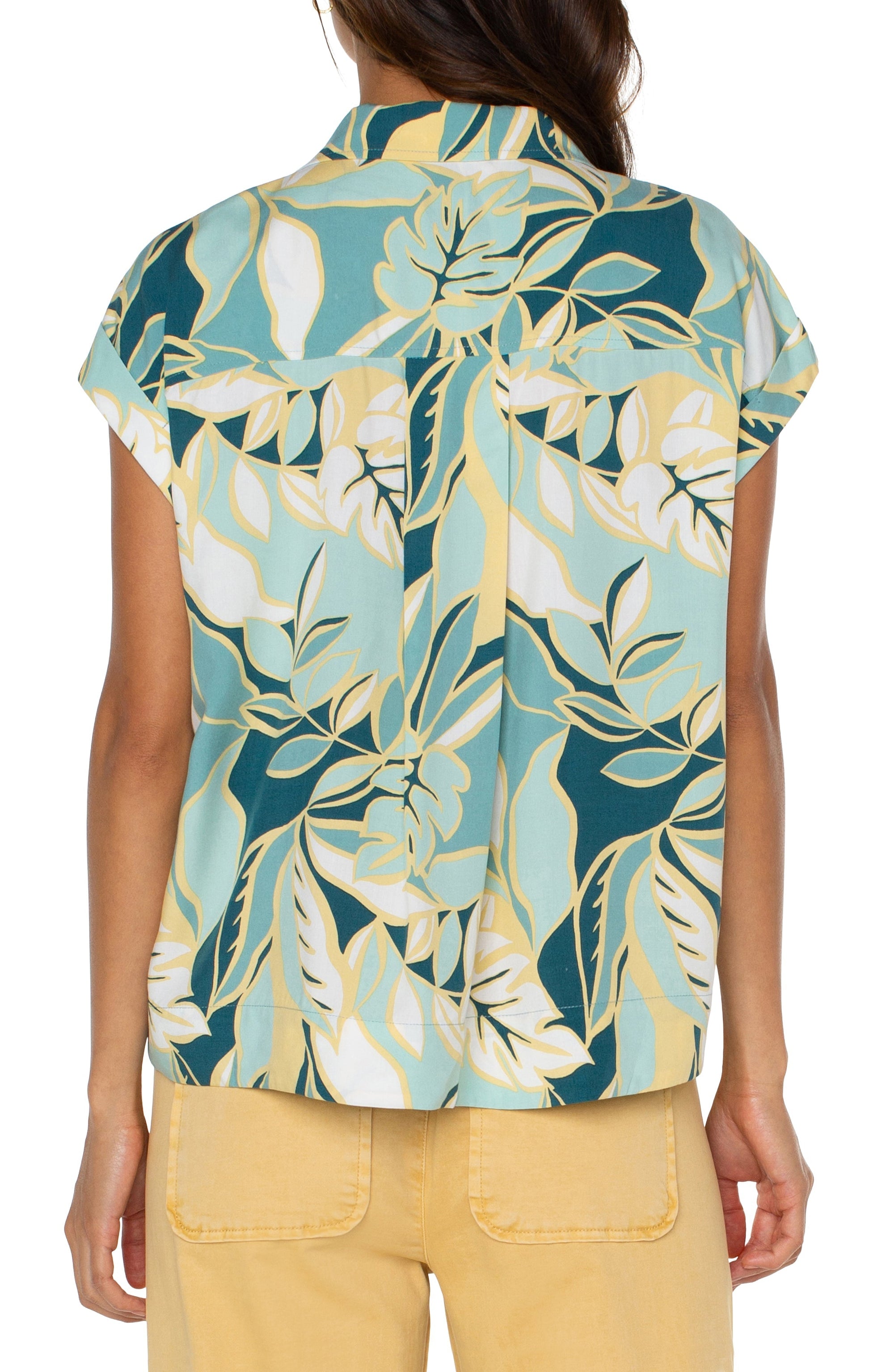 CROPPED DOLMAN CAMP SHIRT-Tops-LIVERPOOL-SMALL-TEAL TROPICAL-Coriander