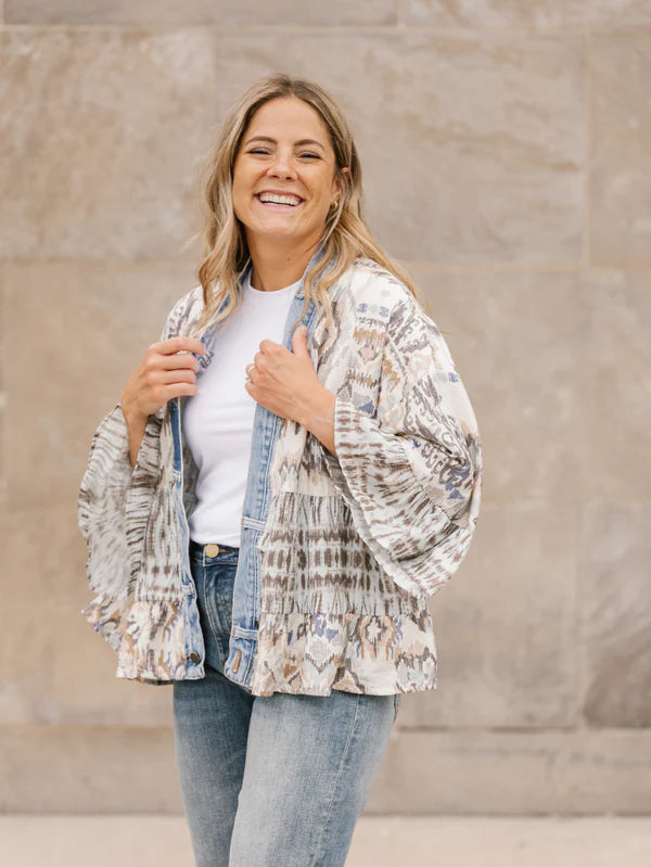 CROPPED KIMONO CARDI | TIFFANY-Jackets & Sweaters-SHANNON PASSERO-ONE-LIQUID PRINT-Coriander