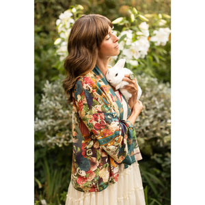 CROPPED KIMONO | STAY GOLD FLORAL W/ RABBIT & BEES-Scarves & Wraps-MARKET OF STARS-Coriander