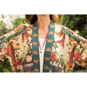 CROPPED KIMONO | STAY GOLD FLORAL W/ RABBIT & BEES-Scarves & Wraps-MARKET OF STARS-Coriander