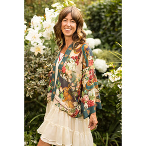 CROPPED KIMONO | STAY GOLD FLORAL W/ RABBIT & BEES-Scarves & Wraps-MARKET OF STARS-Coriander