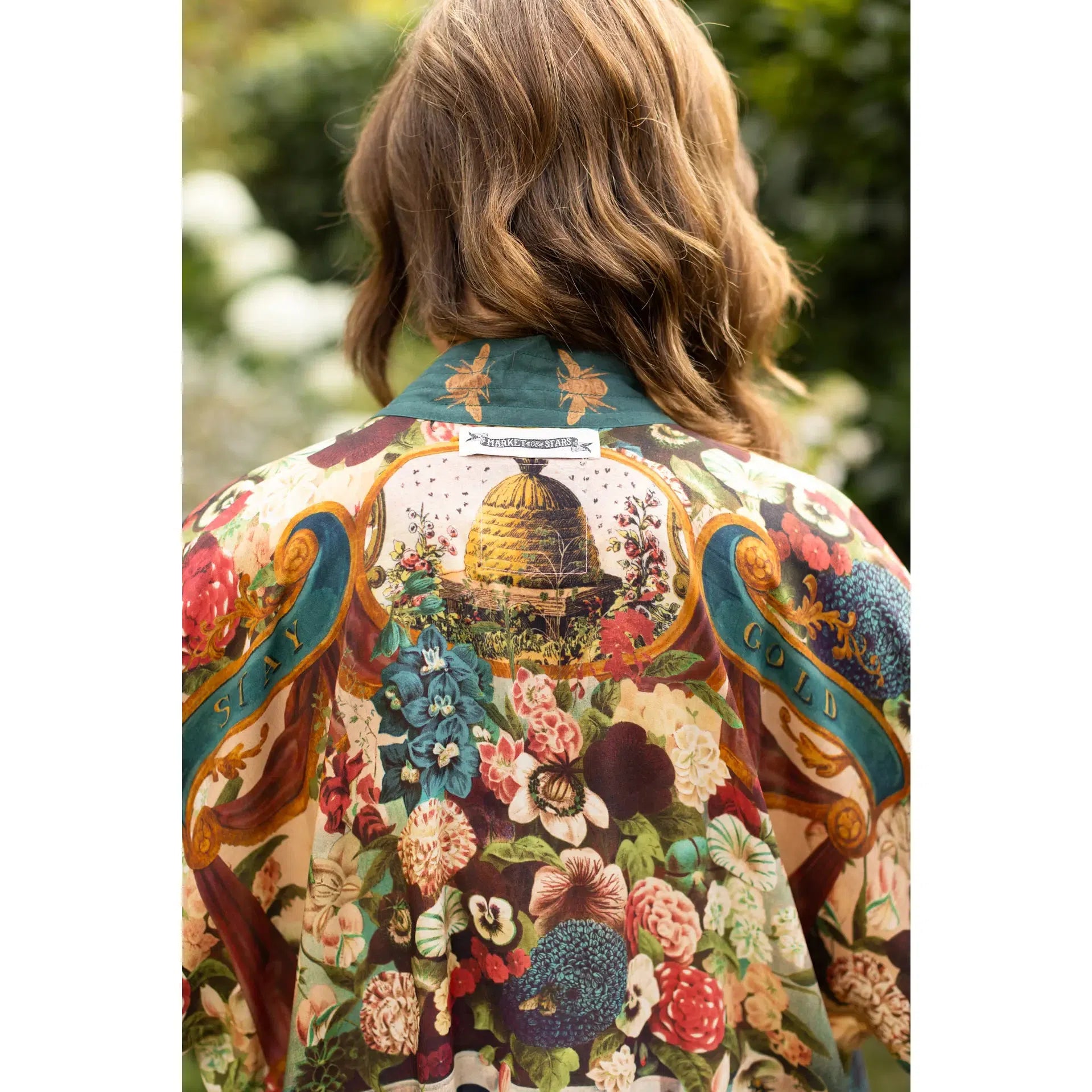 CROPPED KIMONO | STAY GOLD FLORAL W/ RABBIT & BEES-Scarves & Wraps-MARKET OF STARS-Coriander