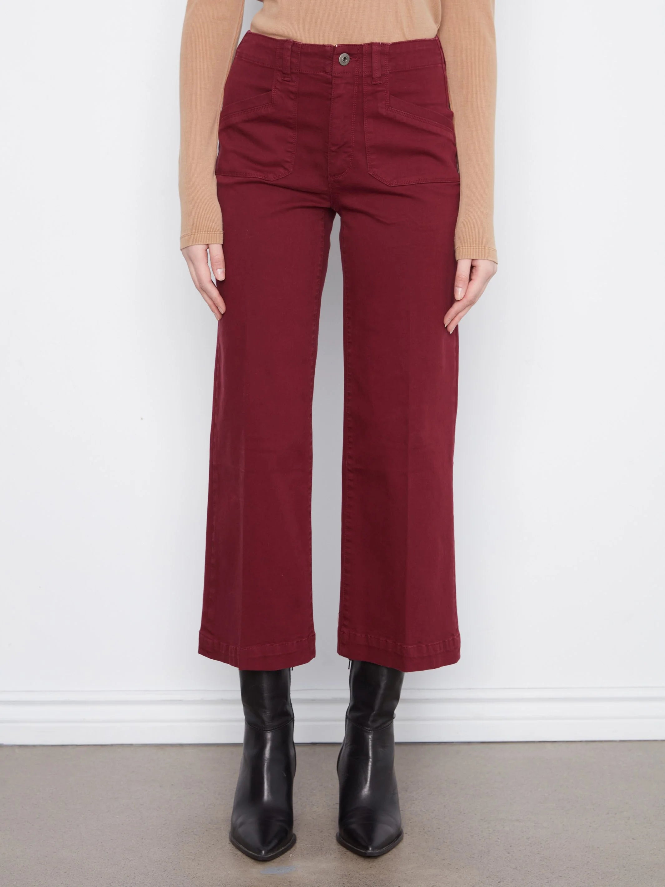 CROPPED WIDE LEG PANTS | MERLOT-Denim-CHARLIE B-Coriander