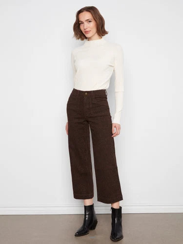CROPPED WIDE LEG PANTS | TWILL: LEOPARD-Bottoms-CHARLIE B-Coriander