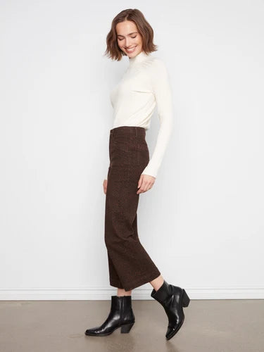 CROPPED WIDE LEG PANTS | TWILL: LEOPARD-Bottoms-CHARLIE B-Coriander