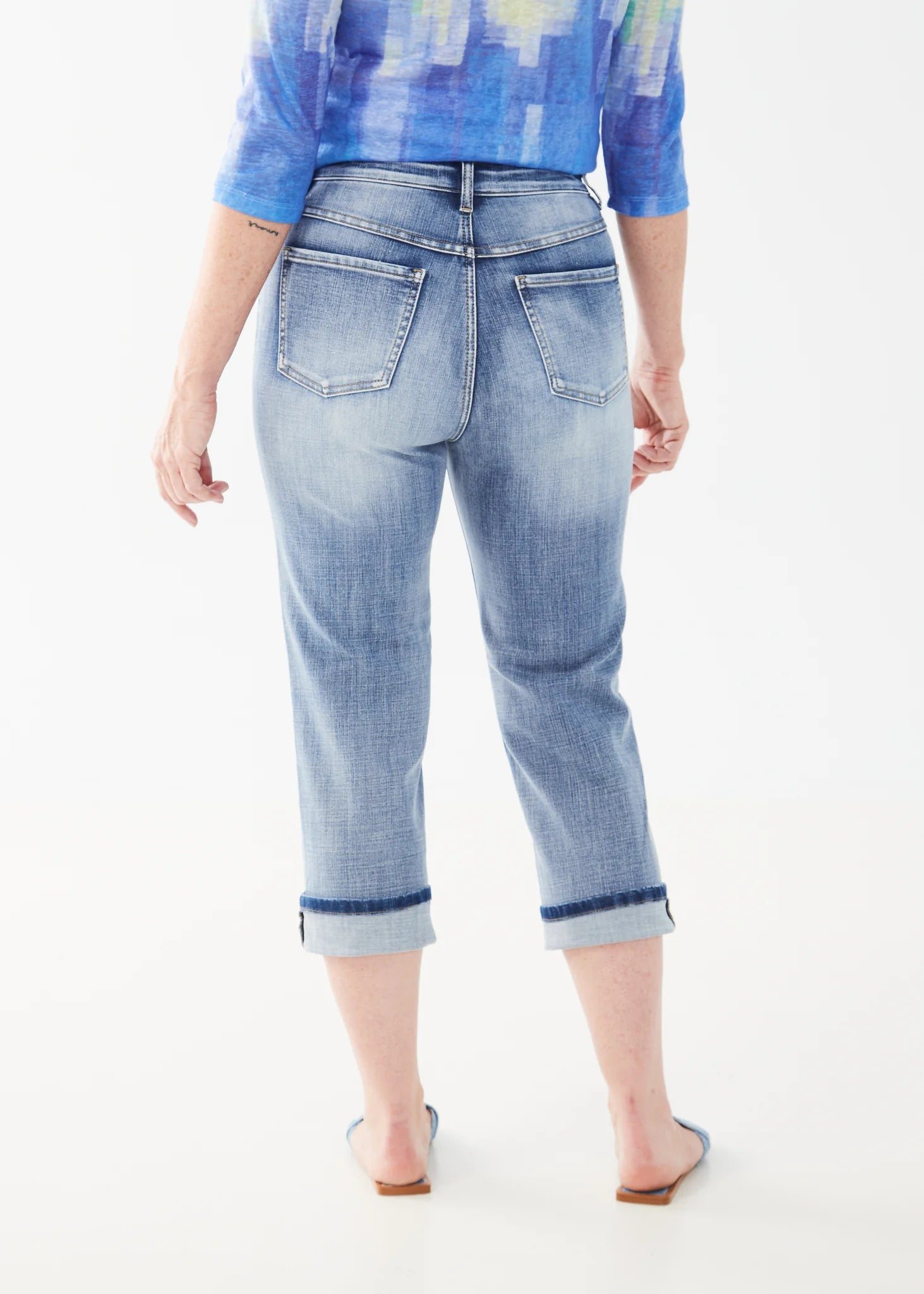 CROSSHATCH DENIM SUZANNE CUFFED CAPRI-Denim-FRENCH DRESSING JEANS-Coriander