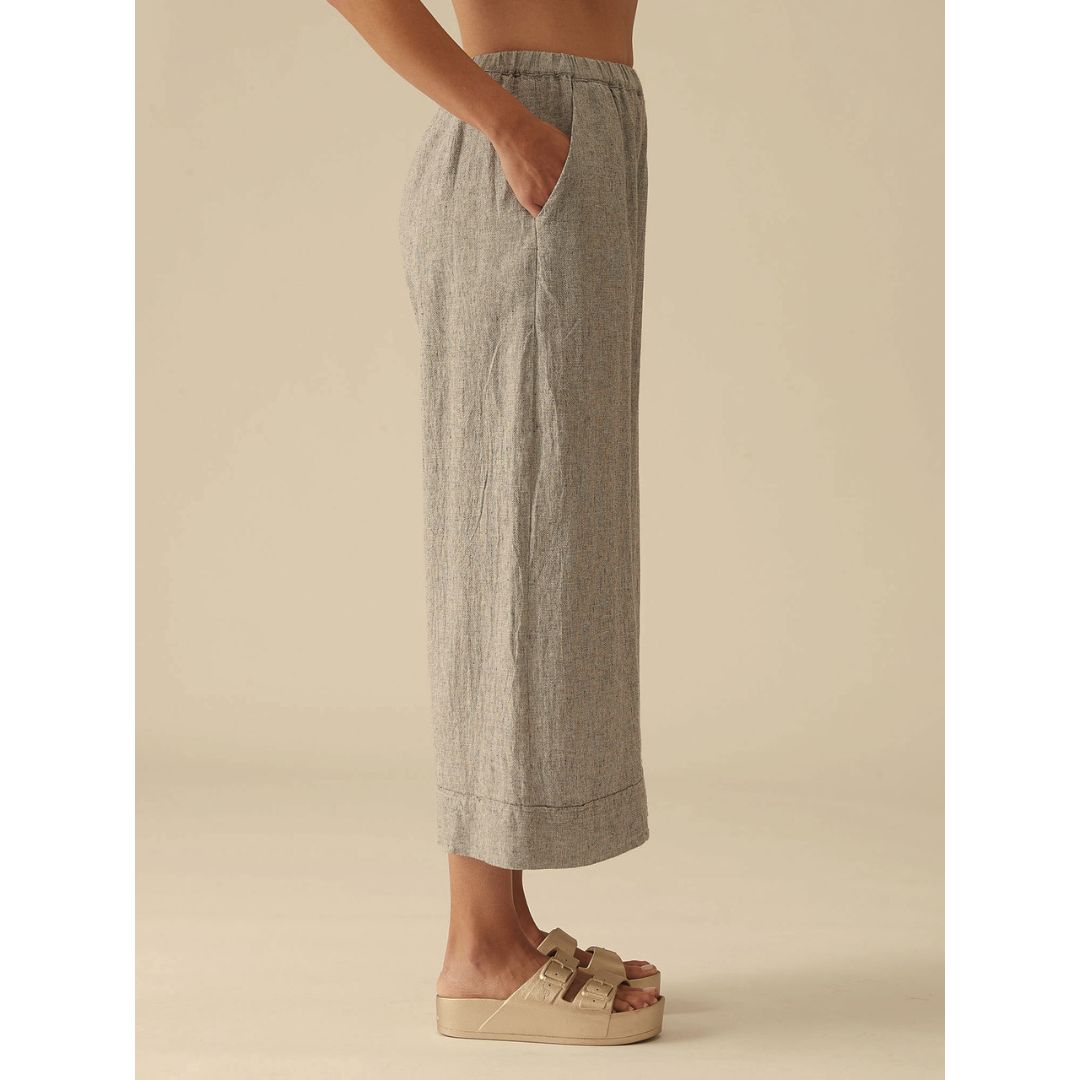 CROSSHATCH PLEATED CROP PANT-Bottoms-CUT LOOSE-Coriander