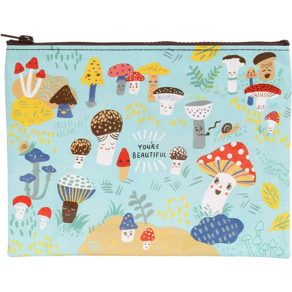 CUTE LIL MUSHROOMS ZIPPER POUCH-Pouch-BLUE Q-Coriander