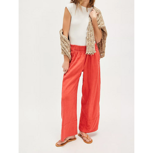 DAYS END LINEN PULL ON PANT | POPPY RED-Bottom-FREE PEOPLE-Coriander