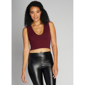 DEEP V RIB TOP-Top-CEST MOI-SMALL-MED-Bordeaux-Coriander