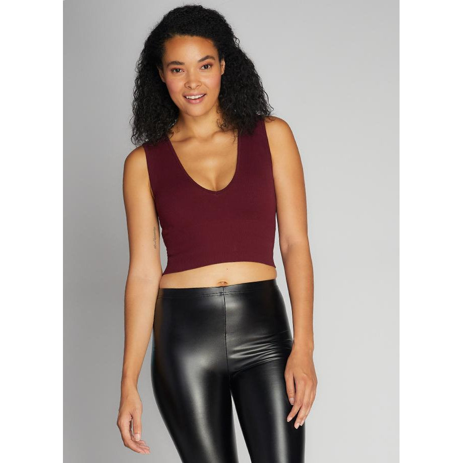 DEEP V RIB TOP-Top-CEST MOI-SMALL-MED-Bordeaux-Coriander