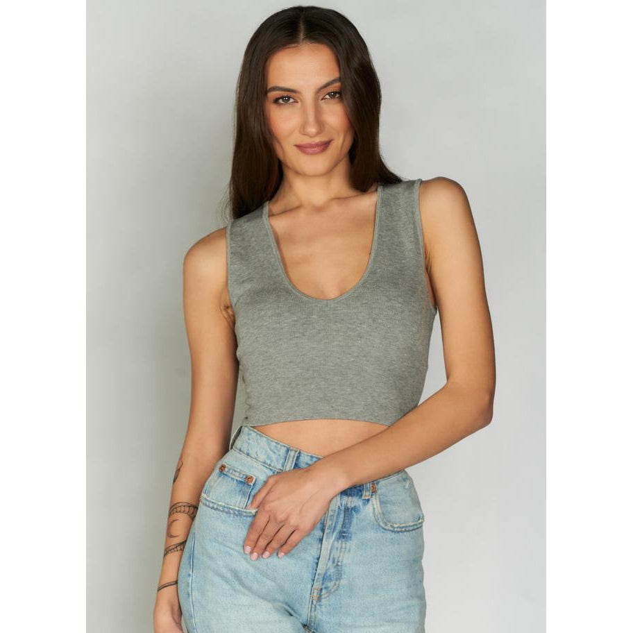 DEEP V RIB TOP-Top-CEST MOI-SMALL-MED-HEATHER SILVER-Coriander