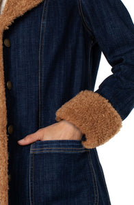 DENIM COAT | SHERPA COLLAR-Jackets & Sweaters-LIVERPOOL-Coriander