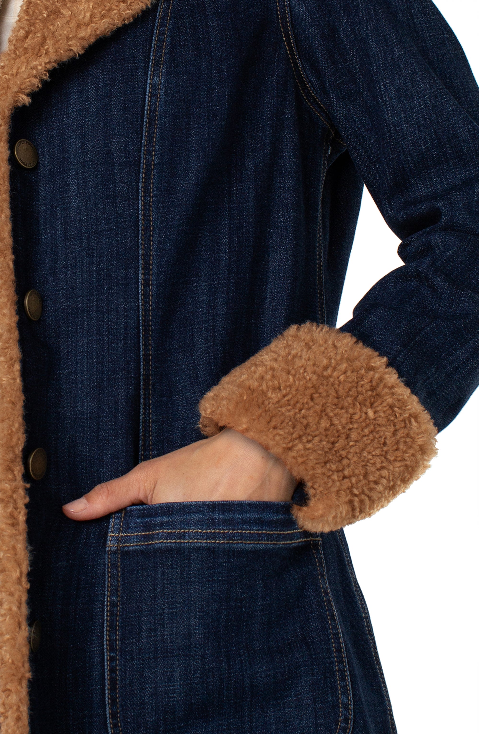 DENIM COAT | SHERPA COLLAR-Jackets & Sweaters-LIVERPOOL-Coriander