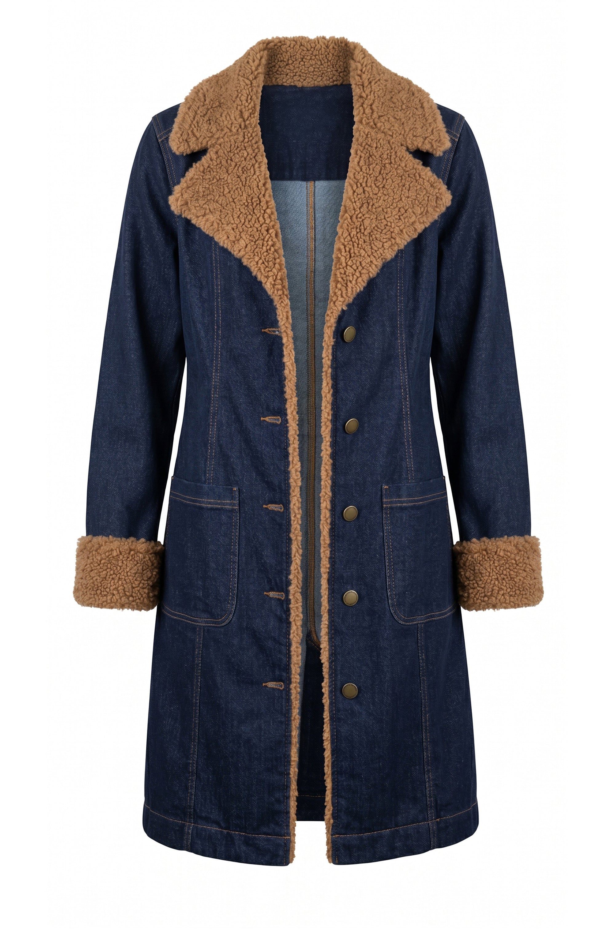 DENIM COAT | SHERPA COLLAR-Jackets & Sweaters-LIVERPOOL-Coriander