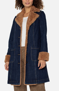 DENIM COAT | SHERPA COLLAR-Jackets & Sweaters-LIVERPOOL-SMALL-CINDER BLOOM-Coriander