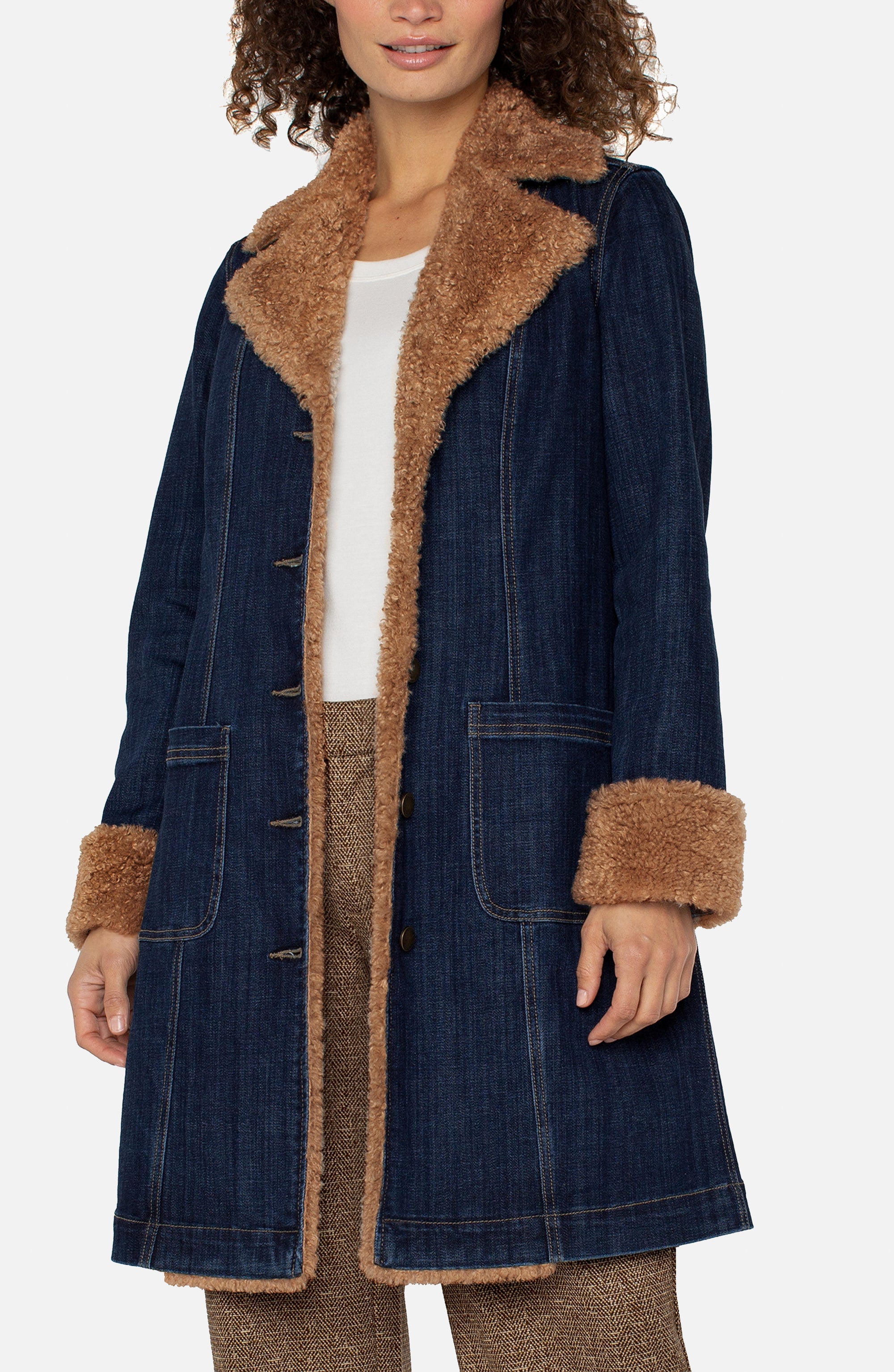 DENIM COAT | SHERPA COLLAR-Jackets & Sweaters-LIVERPOOL-SMALL-CINDER BLOOM-Coriander