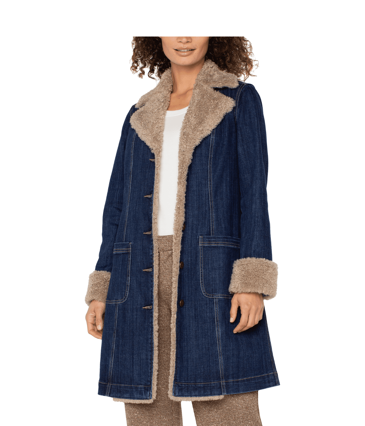 DENIM COAT | SHERPA COLLAR-Jackets & Sweaters-LIVERPOOL-SMALL-RINSE-Coriander