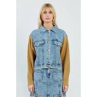 DENIM JACKET | KNIT SLEEVES-Uncategorised-MOLLY BRACKEN-Coriander