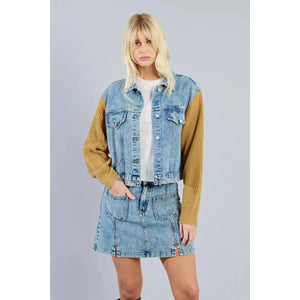 DENIM JACKET | KNIT SLEEVES-Uncategorised-MOLLY BRACKEN-Coriander