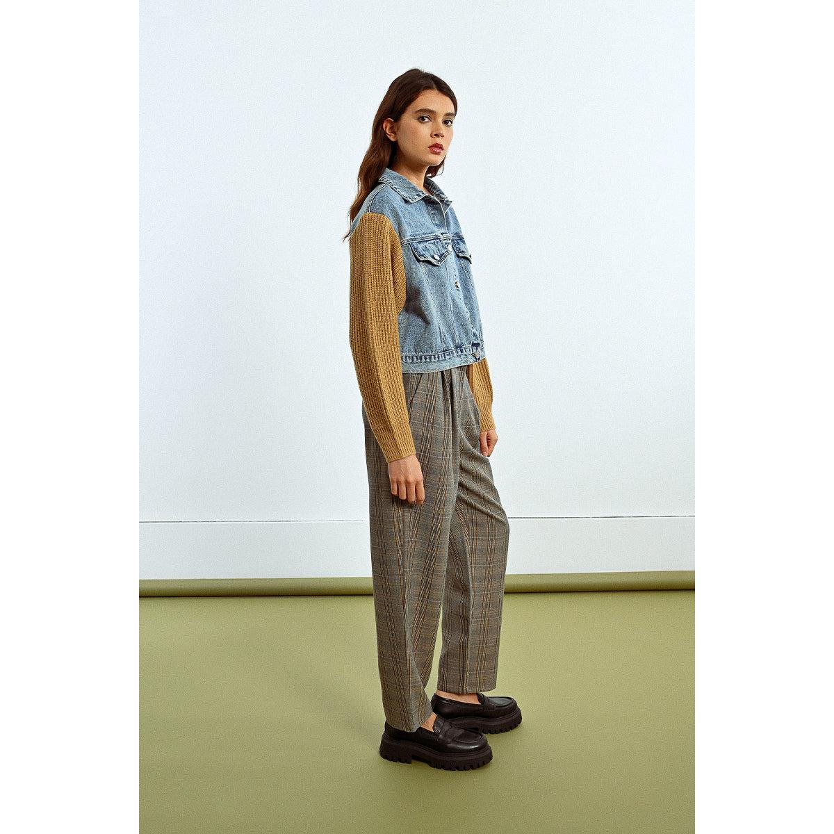 DENIM JACKET | KNIT SLEEVES-Uncategorised-MOLLY BRACKEN-Coriander